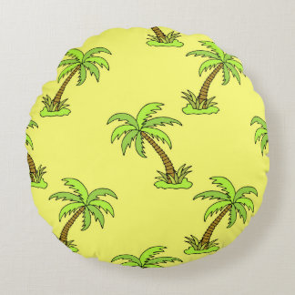 Palm Trees: Bright Vintage Illustration. Round Cushion