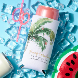 Palm Trees Christmas Holidays Coastal Family Party Seltzer Can Cooler
