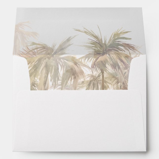 Palm Trees Coastal Watercolor Wedding Envelope (Back (Bottom))