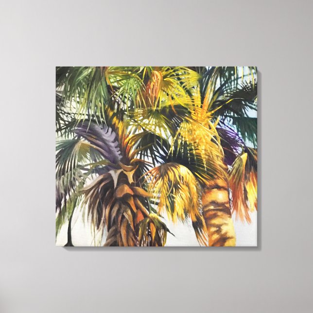 Palm Trees Colourful Impressionistic Painting Canvas Print (Front)