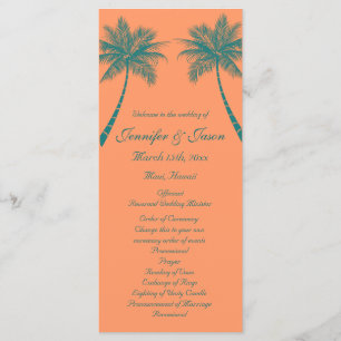 Palm Trees Coral Teal Beach Wedding Programs Programme