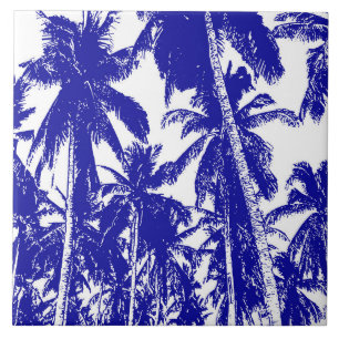 Palm Trees Design Blue & White Tile