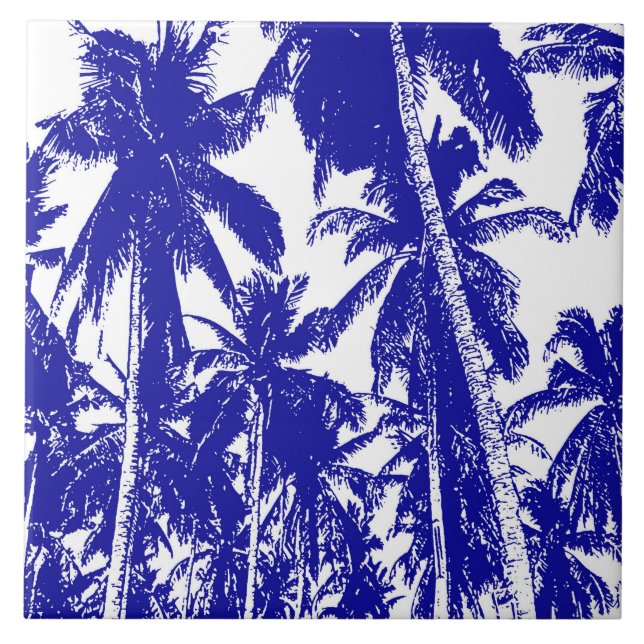 Palm Trees Design Blue & White Tile (Front)