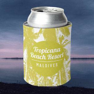 Palm Trees Design Tropical Beach Resort or Hotel Can Cooler