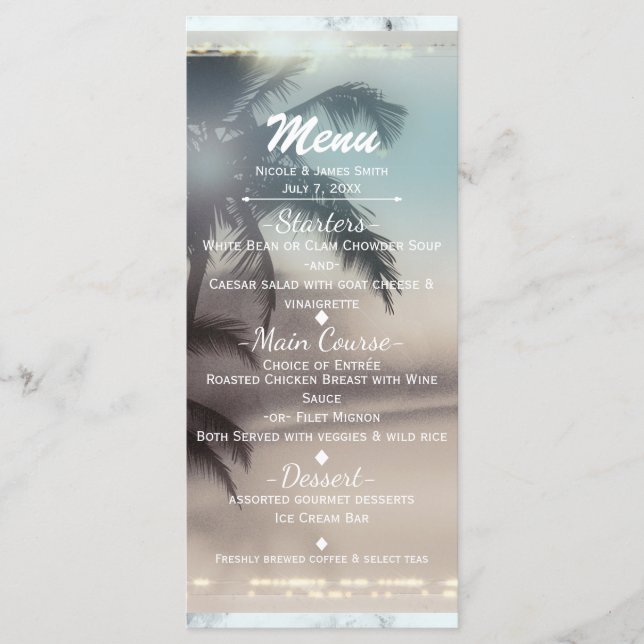 Palm Trees Elegant Tropical Beach Party Menu (Front)