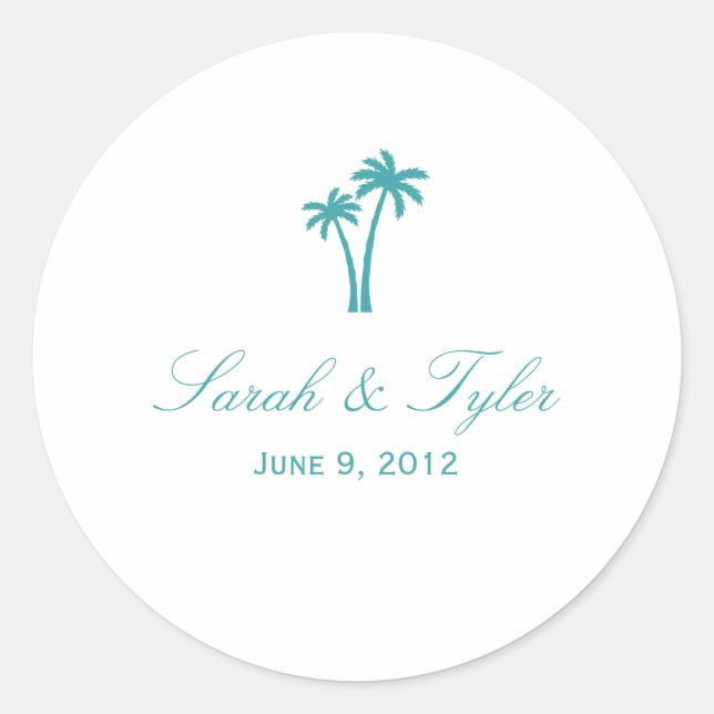 Palm Trees Favour Sticker - White/Aqua (Front)