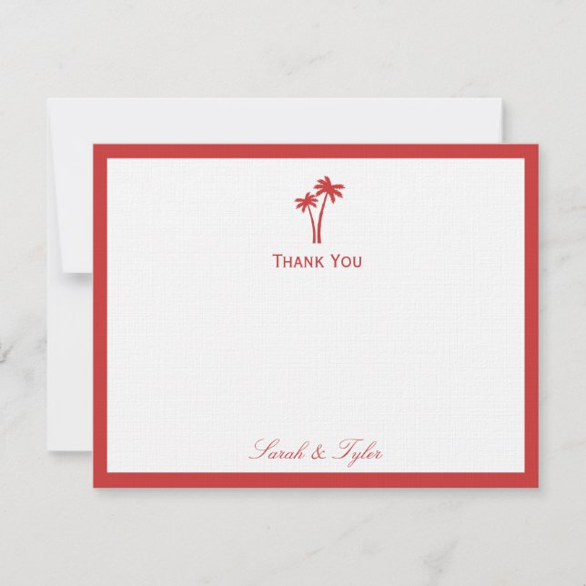 Palm Trees Flat Thank You Card - Red (Front)
