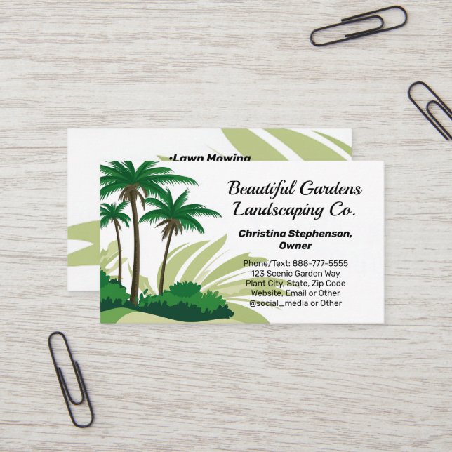 Palm Trees Graphic Landscape Lawn Care Landscaper Business Card (Front/Back In Situ)