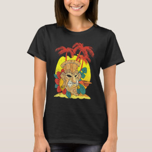 Palm Trees Hawaiian Tiki Mask Luau Party Polynesia T-Shirt