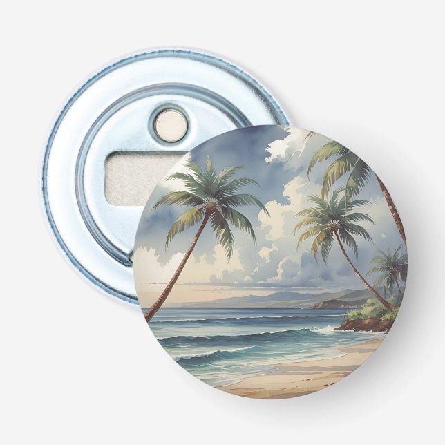 Palm Trees Hawaiian Travel Honolulu Blue Sea Bottle Opener (Front)
