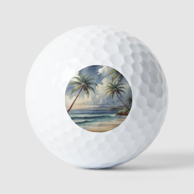 Palm Trees Hawaiian Travel Honolulu Blue Sea Golf Balls (Front)