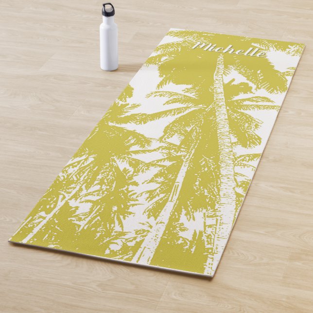 Palm Trees in a Gold Posterised Design Yoga Mat (In Situ)