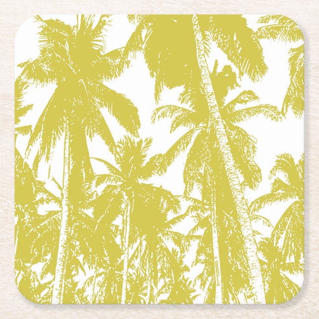 Palm Trees in a Posterised Design Square Paper Coaster (Front)