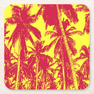 Palm Trees in a Posterised Design Square Paper Coaster