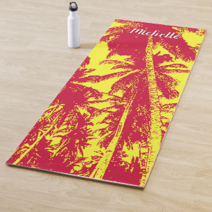 Palm Trees in a Red and Yellow Posterized Design Yoga Mat