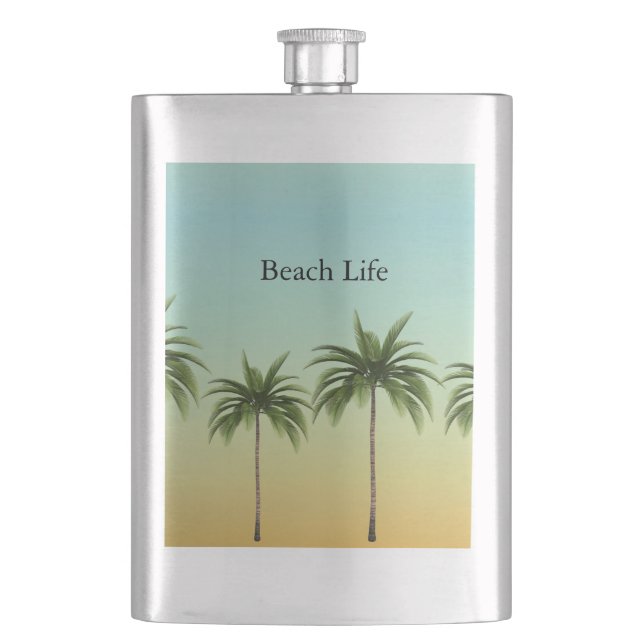 Palm Trees in a Row, beach life               Hip Flask (Front)