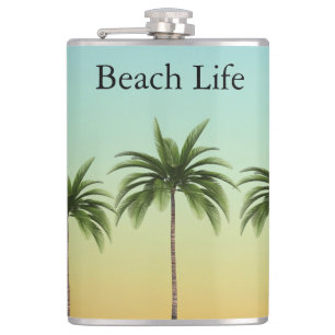 Palm Trees in a Row, beach life Hip Flask