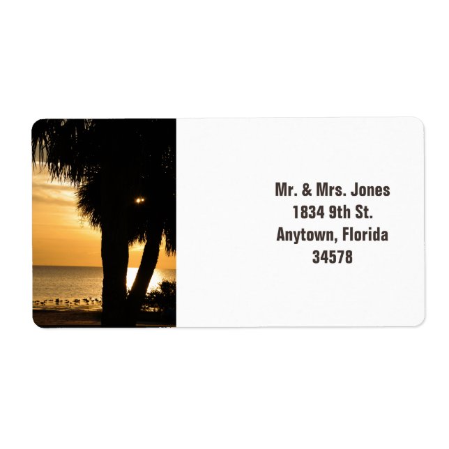 Palm trees in Florida sunset address label. (Front)