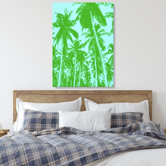 Palm Trees in Green and Blue Canvas Print (Insitu(Bedroom))