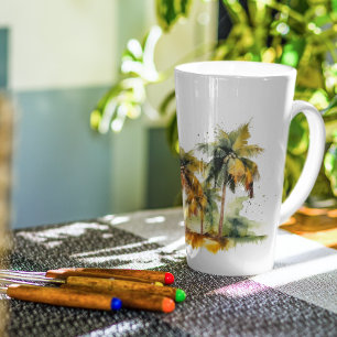 Palm trees in green and yellow watercolor tropics latte mug