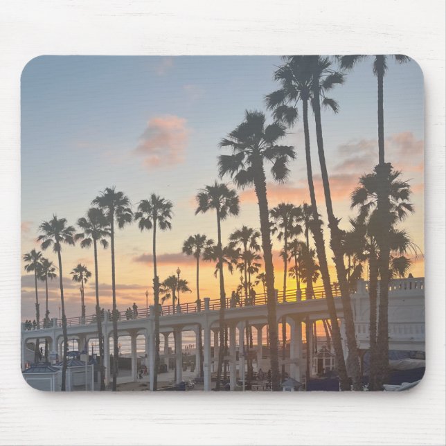 Palm Trees in Orange Sunset Oceanside California Mouse Mat (Front)