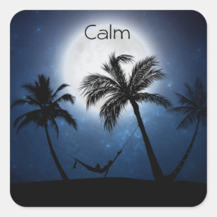 Palm trees in the moonlight square sticker