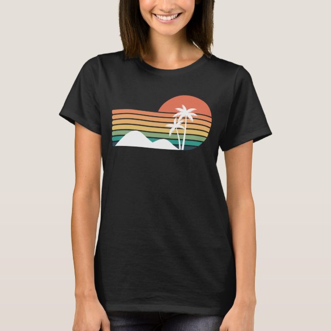 Palm trees in the sunset Cool Beach design T-Shirt (Front)