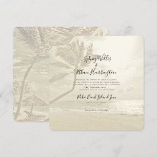 Palm Trees Island Beach Sepia Wedding Invitation