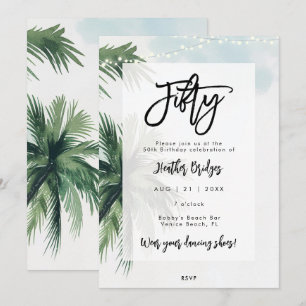 palm trees lights 50th birthday party invitation