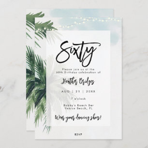 palm trees lights 60th birthday party invitation