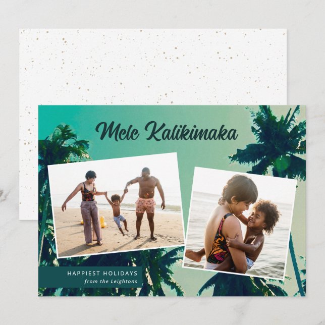 Palm Trees Mele Kalikimaka Two Photo    Holiday Card (Front/Back)