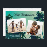 Palm Trees Mele Kalikimaka Two Photo    Holiday Card<br><div class="desc">Looking for beach themed Christmas cards to send to family and friends? This stunning holiday photo card features a painting of palm trees as the background,  as well as 2 photo templates. Stylish typography reads,  "Mele Kallikimaka." Easy to personalise! The back contains a sand design over a white background.</div>