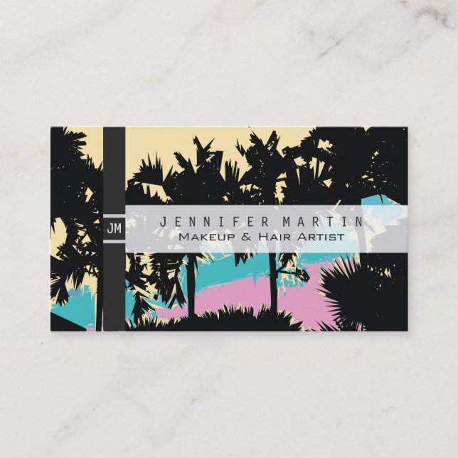 Palm Trees Modern Pink Yellow Blue Abstract Business Card (Front)