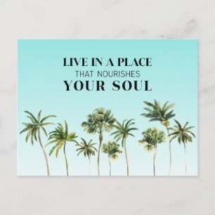 Palm Trees Motivational Saying Aqua Ombre Moving Announcement Postcard