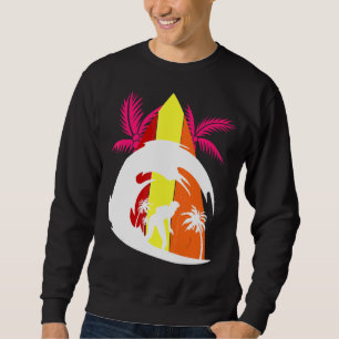Palm Trees Ocean Surfboard Surfer Sport Waves Surf Sweatshirt