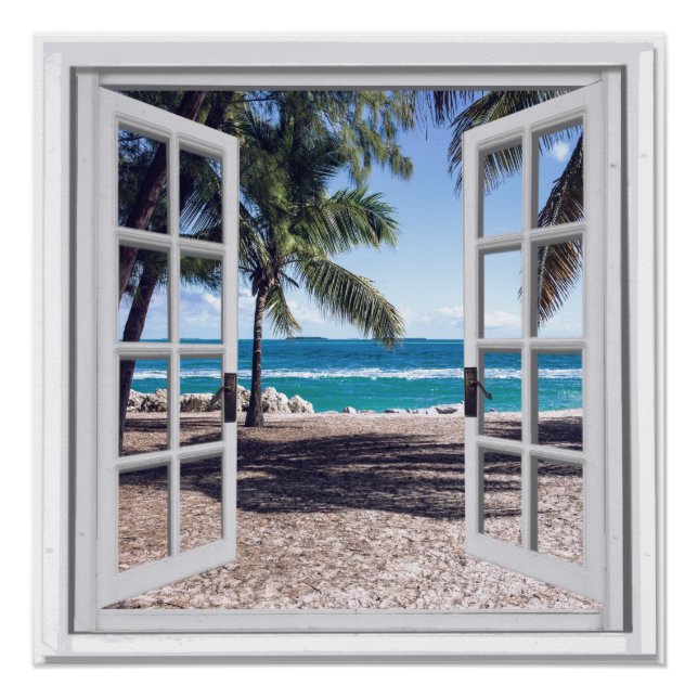 Palm Trees Ocean View Fake Window Poster (Front)