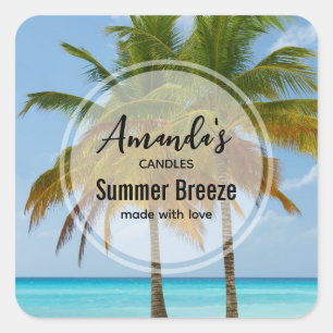 Palm Trees on a Tropical Beach Candle Business Square Sticker