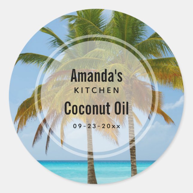 Palm Trees on a Tropical Beach Kitchen Product Classic Round Sticker (Front)