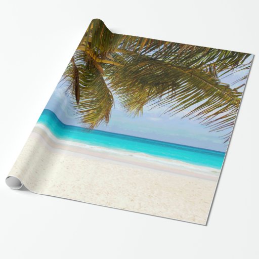 Image of Palm Trees on Beach Blue Sea & Sky Wrapping Paper