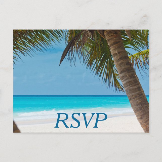 Palm Trees On Beach Wedding RSVP Postcards (Front)