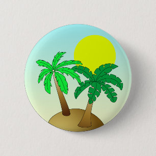 Palm trees on blue with sun 6 cm round badge