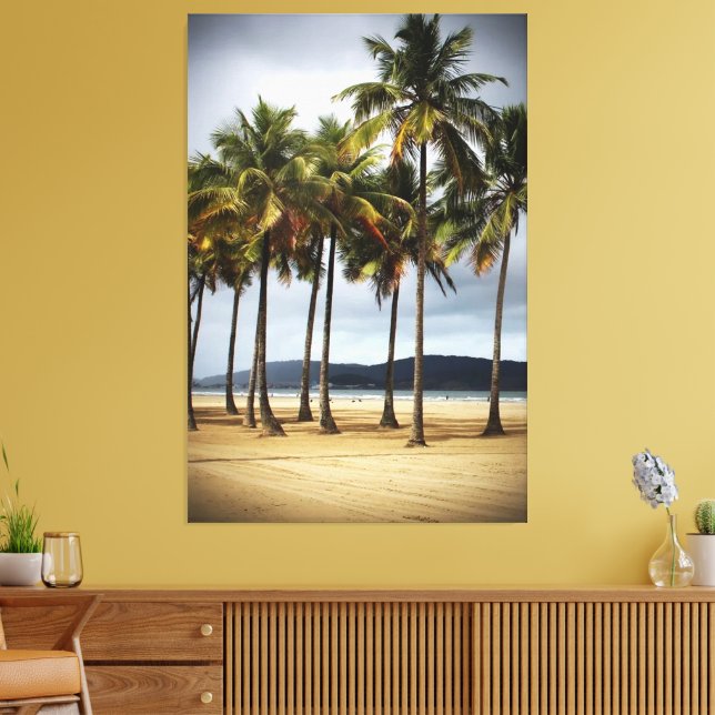 Palm trees on Gonzaga Beach, Santos, Brazil Canvas Print (Insitu(LivingRoom))