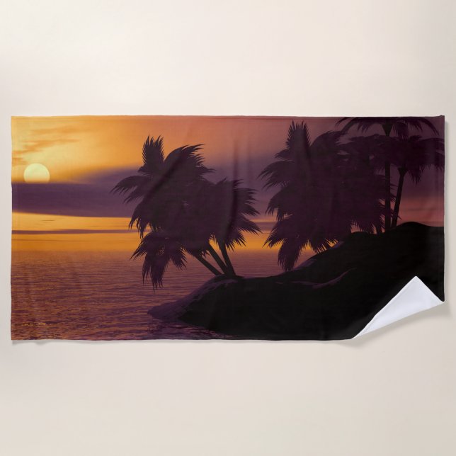 Palm Trees on Island at Sunset Photography Beach Towel (Front)