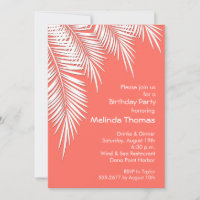 Palm Trees on Living Coral Birthday Invitations