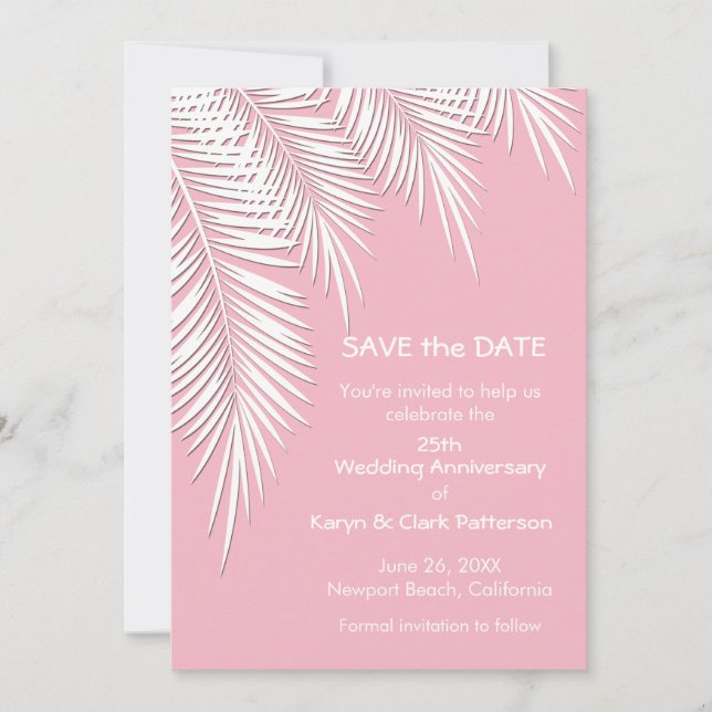 Palm Trees on Pink SAVE THE DATE Cards (Front)