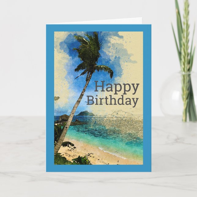 Palm Trees on the Beach Birthday Card (Front)
