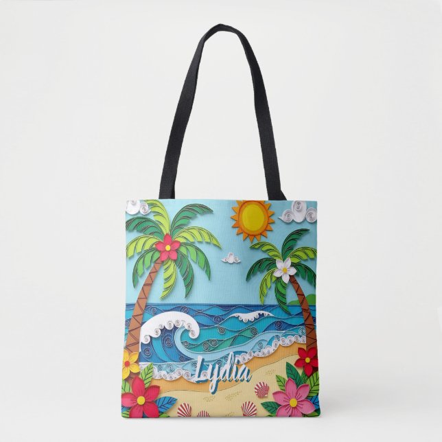 Palm Trees on the Beach Personalised Tote Bag (Front)