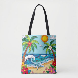 Palm Trees on the Beach Personalized Tote Bag