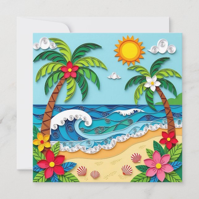 Palm Trees on the Beach | Saying Hi Holiday Card (Front)