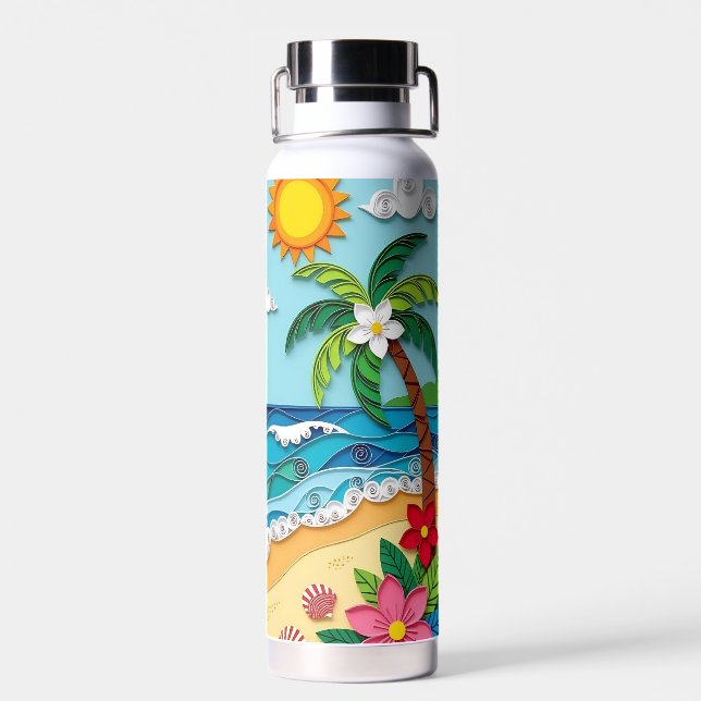 Palm Trees on the Beach  Water Bottle (Back)